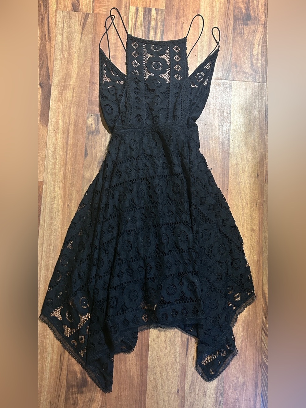 Free People Just Like Honey Black Lace Handkerchief Dress